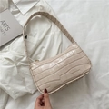 Chic off-white faux leather baguette bag with crocodile pattern and sleek underarm strap - Khaki