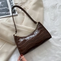Bolso de hombro marrón oscuro con relieve de cocodrilo y herrajes dorados - Marrón Oscuro