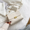 Minimalist cream white crossbody bag with golden square clasp and adjustable strap - White
