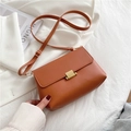 Minimalist brown PU leather shoulder bag with golden buckle and adjustable strap - Brown