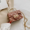 Mini jelly pearl handle crossbody bag in dusty pink with quilted finish and gold chain - Lotus root pink