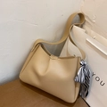 Borsa tote minimalista beige in pelle PU con foulard zebrato decorativo sul manico - Cachi