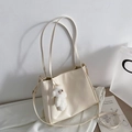 Creamy white PU leather tote bag for women with cute plush bear charm and crossbody strap - No Pendant / Off White