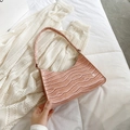 Pink faux leather baguette shoulder bag with crocodile pattern texture and curved base - Pink