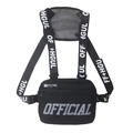 Black tactical chest rig bag with adjustable printed straps and breathable mesh back - Black