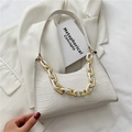 White baguette bag with crocodile texture and bold resin chain detail for women - White