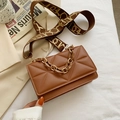 Brown crossbody square bag with geometric embossing and stylish chunky plastic chain - Brown