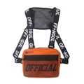 Tactical orange functional chest rig bag with black brand print and wide straps - Orange