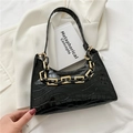Chic black crocodile pattern baguette bag with chunky chain detail for women - Black