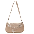 Borsa a spalla beige in similpelle con catene argentate e ciondoli a farfalla - Cachi