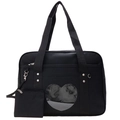 Schwarze JK-Reisetasche aus Segeltuch mit Herzfenster und Mini-Zusatztasche - Schwarz
