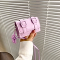 Mini lila Umhängetasche mit Doppelschnallen und Kette in modischer trendiger Bonbonfarbe - Lila