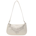 Borsa hobo bianco crema in ecopelle con catene di farfalle argentate per le donne - Bianco