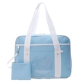 Hellblaue Ita-Bag aus Canvas mit Herzfenster und kleiner Tasche für JK-Schuluniformen - Blau