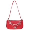 Borsa sottospalla rossa con ciondoli a farfalla d'argento e catene metalliche - Rosso