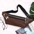 Dunkelbraune Retro-Bauchtasche aus PU-Leder mit Lychee-Struktur und Kopfhöreranschluss - Dunkelbraun
