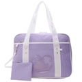 Lila JK-Uniform-Ita-Tasche mit herzförmigem Fenster und passender kleiner Geldbörse - Dunkelviolett