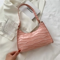 Pink faux crocodile leather hobo shoulder bag with a stylish half-moon shape - Pink