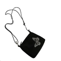 Borsa a tracolla quadrata nera minimalista con stampa a farfalla e tracolla in corda intrecciata - Nero