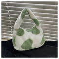 Borsa tote in peluche con stampa mucca verde e bianca e soffice ecopelliccia per donna - Taglia unica / Verde