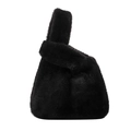 Chic black fluffy faux fur knot handbag with spacious design and soft plush texture for winter - Black