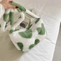 Borsa a tracolla chic in peluche con motivo mucca verde e texture in ecopelliccia - Blu