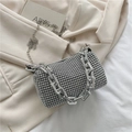 Mini borsa quadrata chic in strass argento con manico in catena di metallo - Argento
