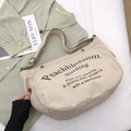 Borsa a tracolla a mezzaluna in tela beige con stampa e tracolla regolabile - Bianco Sporco