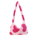 Sac à bandoulière en peluche rose avec texture douce et motifs de cœur rose vif - Rose rouge