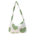 Sac baguette en fausse fourrure blanche avec motifs de cœurs verts pour femmes - Vert