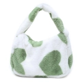 Borsa hobo in ecopelliccia con motivo a cuore verde e morbida trama in peluche - Verde