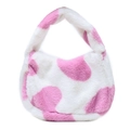 Borsa hobo in peluche con stampa mucca rosa e bianca, ideale per autunno e inverno - Rosa