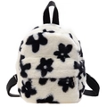 Zaino carino in peluche a fiori bianchi e neri con spallacci e morbida ecopelliccia - Bianco