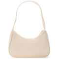 Bolso de hombro minimalista de nailon beige con cremallera plateada y correa fina - Caqui