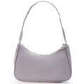 Bolso bandolera minimalista de nailon lavanda en forma de media luna con cremallera plata - Gris claro