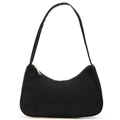 Bolso hobo clásico de nailon negro para mujer con forma de media luna minimalista y cremallera - Negro