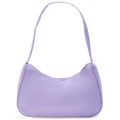 Chic lavender purple nylon crescent shoulder bag with silver zipper closure for women - Violet
