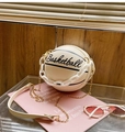 Bolso bandolera creativo con forma de baloncesto en cuero PU blanco roto y cadena oro - Blanco