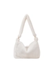 Borsa sottospalla in ecopelliccia bianca con morbida trama in peluche e anelli dorati - Bianco
