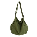 Borsa a tracolla minimalista in tela verde militare con tracolla regolabile e tasche laterali - Verde