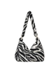 Faux fur underarm bag with black and white zebra print and gold metal rings - Zebra