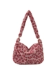 Pink leopard print faux fur hobo bag with gold hardware and plush shoulder strap - Pink Leopard