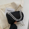 Sparkling black rhinestone barrel crossbody bag with thick silver chain handle - Black