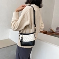 Quilted diamond stitch shoulder bag in black and white with golden chain strap - Small / White