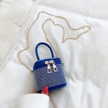 Mini royal blue bucket bag with silver rhinestones and gold chain strap handle - Blue