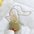 Mini yellow rhinestone bucket bag with shiny gold chain strap and top handle - Yellow