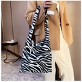 Faux fur zebra pattern shoulder bag with large capacity tote design for autumn - Zebra