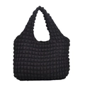 Borsa a spalla nera minimalista con trama a bolle popcorn e tessuto elasticizzato - Nero