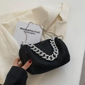 Elegante borsa nera con strass luccicanti e tracolla a catena d'argento da donna - Nero