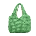 Borsa a nuvola verde erba in tessuto popcorn con trama a pieghe e manico - Verde